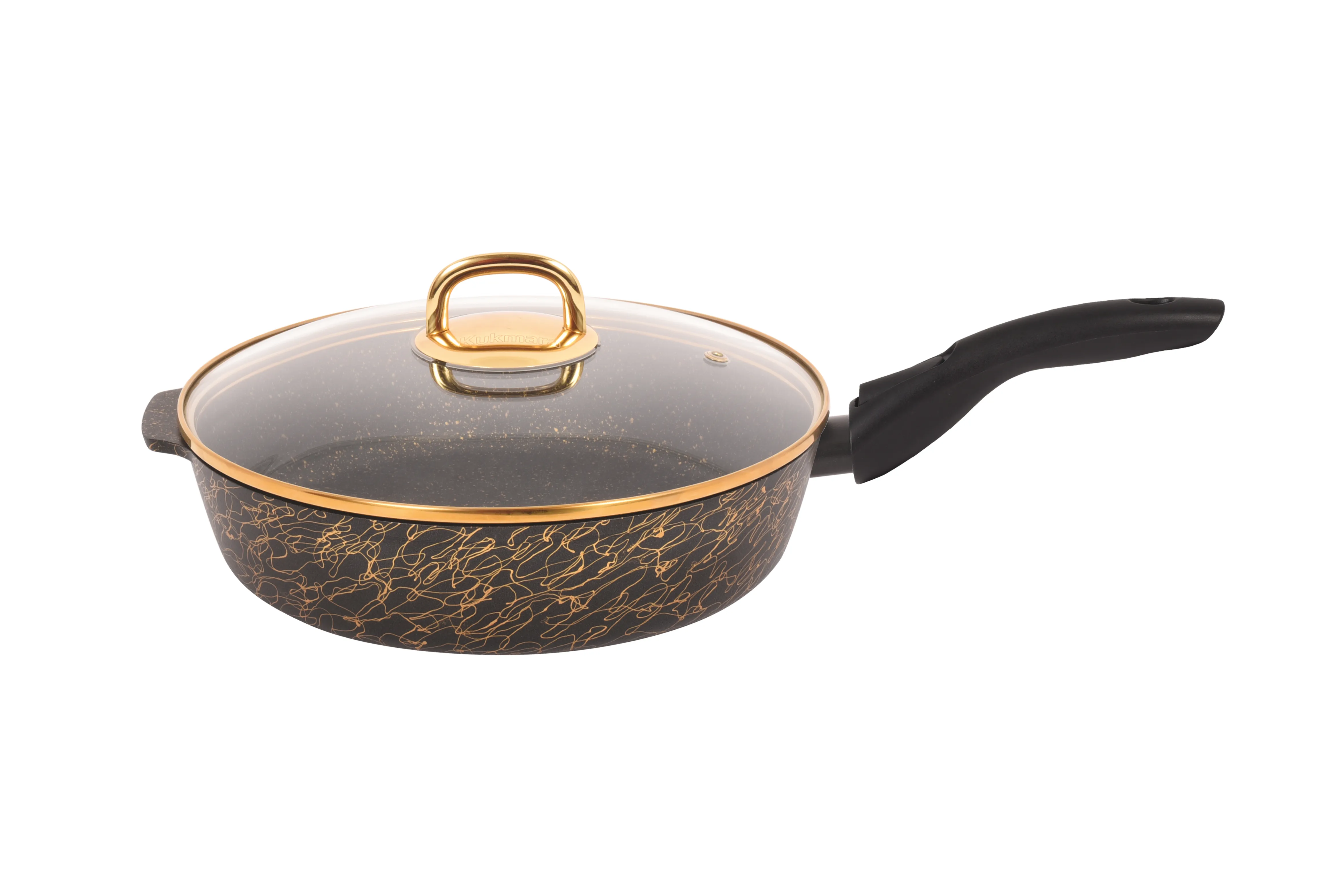 сгчз282а Сковорода глубокая 28 см со съёмной ручкой, со стеклянной крышкой АП линия Грация (черный_золото) 1 